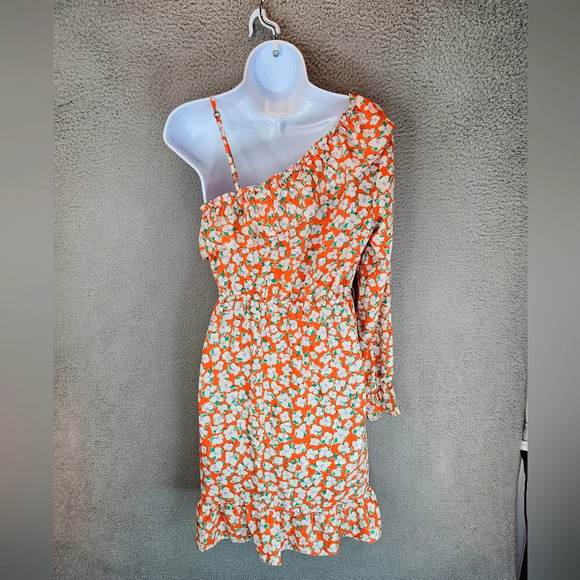 Vera Moda Mini Dress Sz S Pretty Floral One Shoulder Faux Wrap Ruffles *No Belt* - Picture 5 of 13
